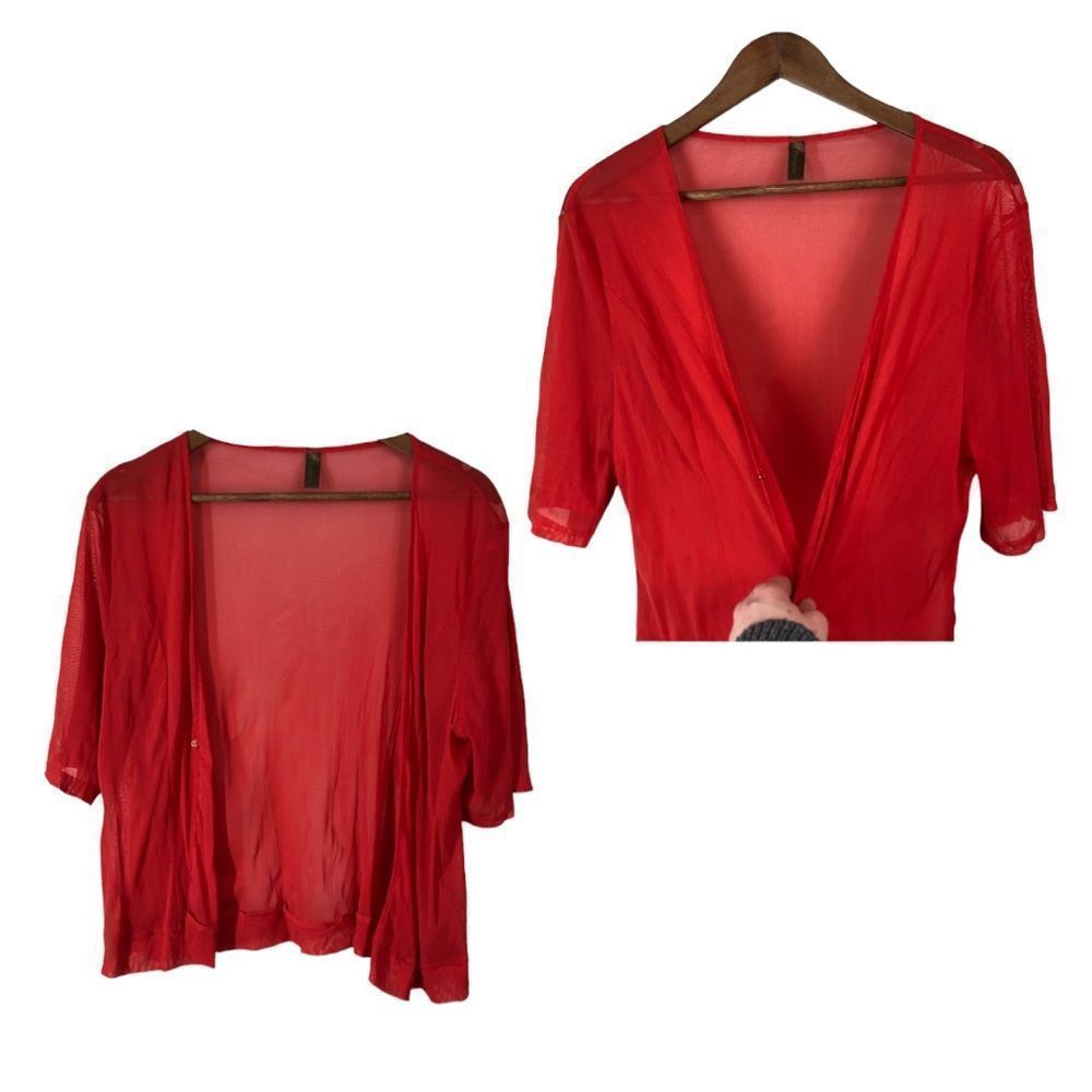 4/$45 DANNY BE Sheer Red Cropped Short Sleeve Cardigan Top Medium